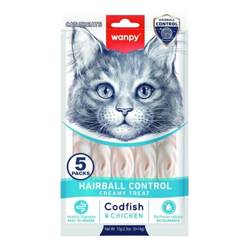 مكافات وانبي كريمية سمك القد والدجاج (للتحكم في كرات الشعر) للقطط 14g×5