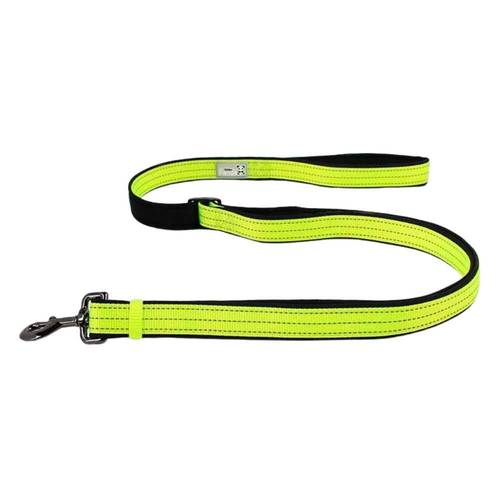 Reflective and luminous dog leash for use with a collar, lined with green neoprene, size M