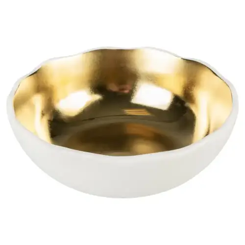 DUVO+ Organic Stone Food Bowl for Pets, White/Gold, 700ml