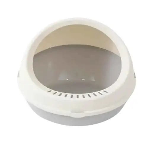 round gray cat litter box