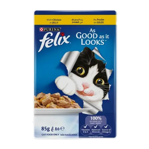 اظرف فيلكس دجاج جيلي للقطط البالغه 85g