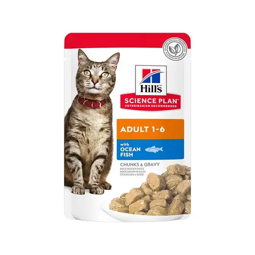 Hills Science Plan Moist Food with Ocean Fish Pieces in Gravy for Adult Cats (85g)