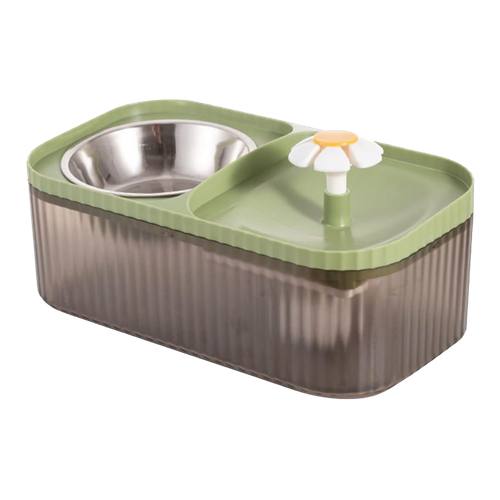 Automatic water fountain with stainless steel food bowl for pets (green)