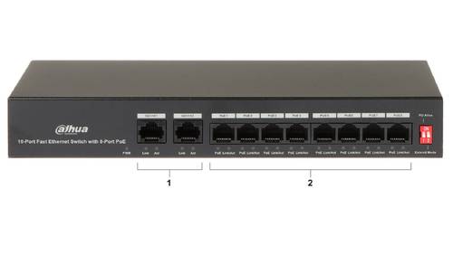 Dahua 10-Port Fast Ethernet Switch with 8-Port PoE - داهوا محول إيثرنت ( سويتش) سريع 10 منافذ 8 وحدات