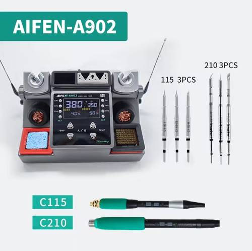 - Model: AIFEN-A902 - Power: 350W - Voltage: 110V - 220V 50-60Hz - Temperature range: 100°C ~ 450°C (212°F ~ 842°F) - Display mode: LED - Material: ABS - Size: 295 x 240 x 195mm - Weight: 2.3kg  Package Included: - 1 x Soldering Station - 3 x C210 Soldering Pen - 3 x C245 Soldering Pen