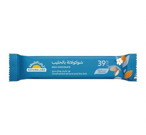 شوكولاته الحليب باللوز المكرمل و الملح البحري العضوي ( أرض الطبيعة ) 