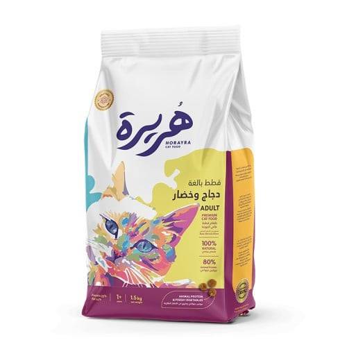 هريرة طعام جاف للقطط البالغة بنكهة الدجاج والخضار 1.5 كيلو