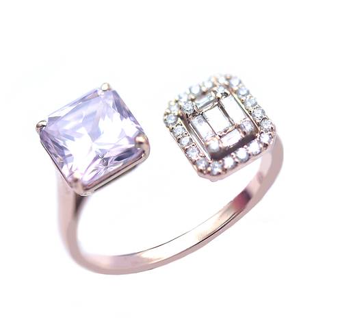 Natural diamond and artificial pink stone ring