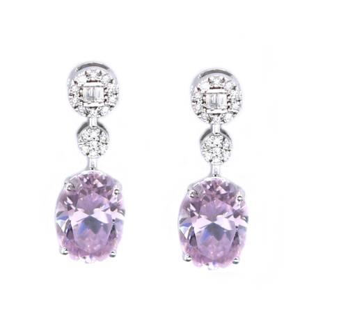 Natural diamond and pink stone earring