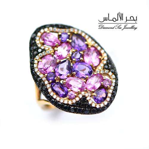Diamond and natural stones ring