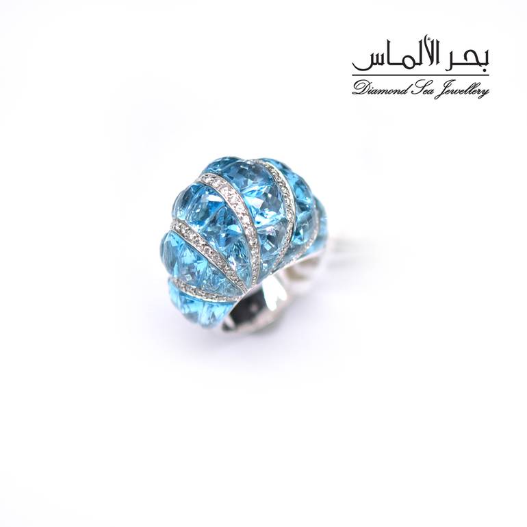خاتم ألماس وأحجار طبيعية 