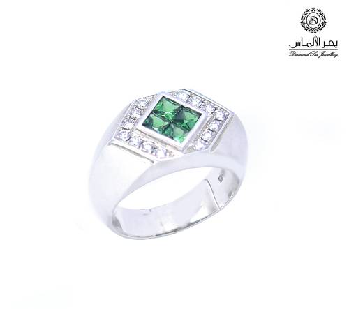 Men's silver ring with diamonds and garnet stone