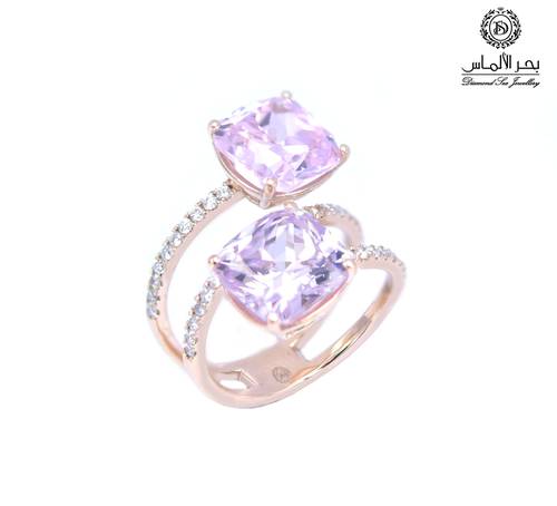 Natural diamond and pink stone ring