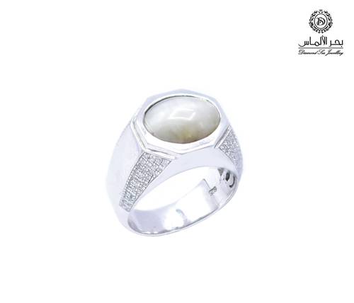 Men's silver ring with diamond and moonstone