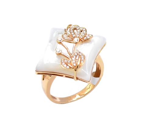 Diamond and mother of pearl ring