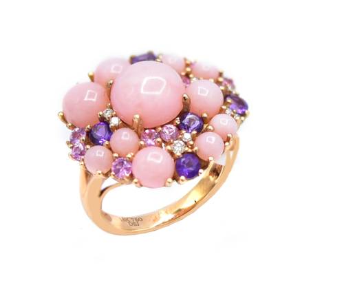 Diamond and natural stones ring