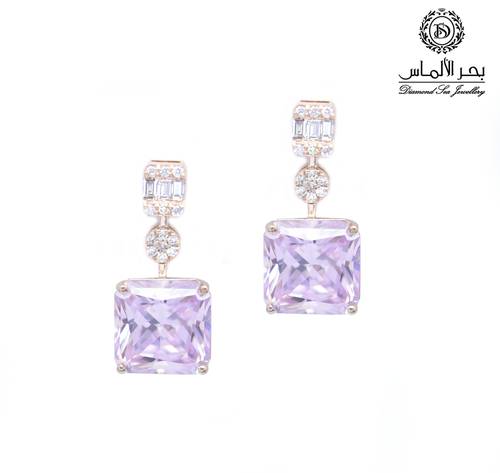 Natural diamond and pink stone earring