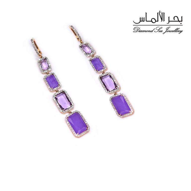 حلق الماس وأحجار طبيعية 