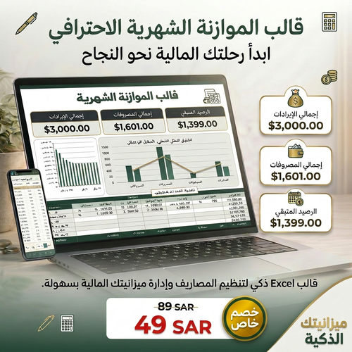 قالب الميزانية الشهرية Excel لتنظيم المصروفات والدخل