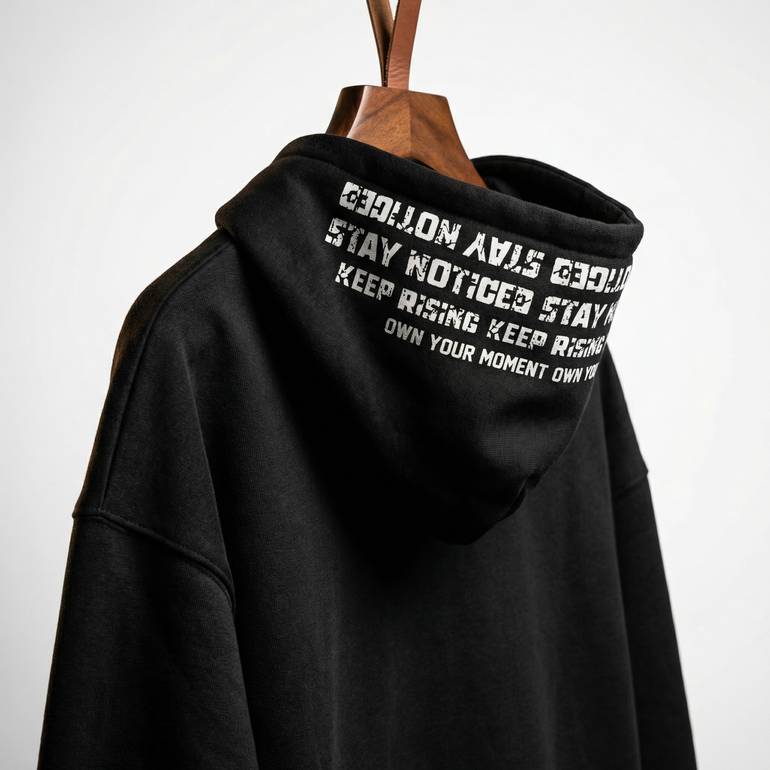 Black Cotton Hoodie with White Print