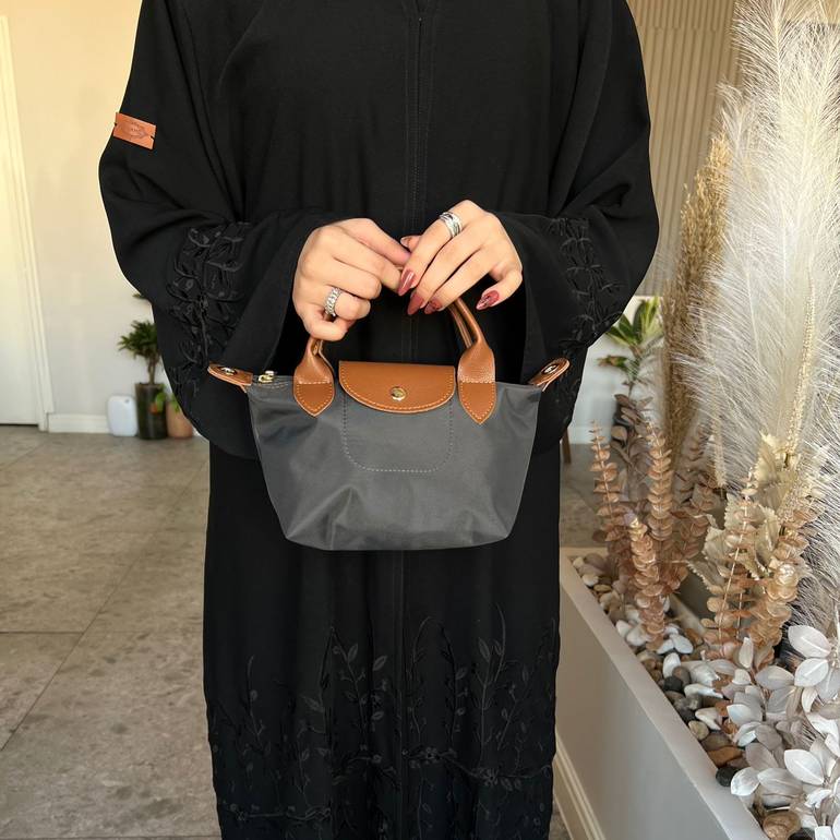 لونج تشامب  رمادي مع بني مقاس - S