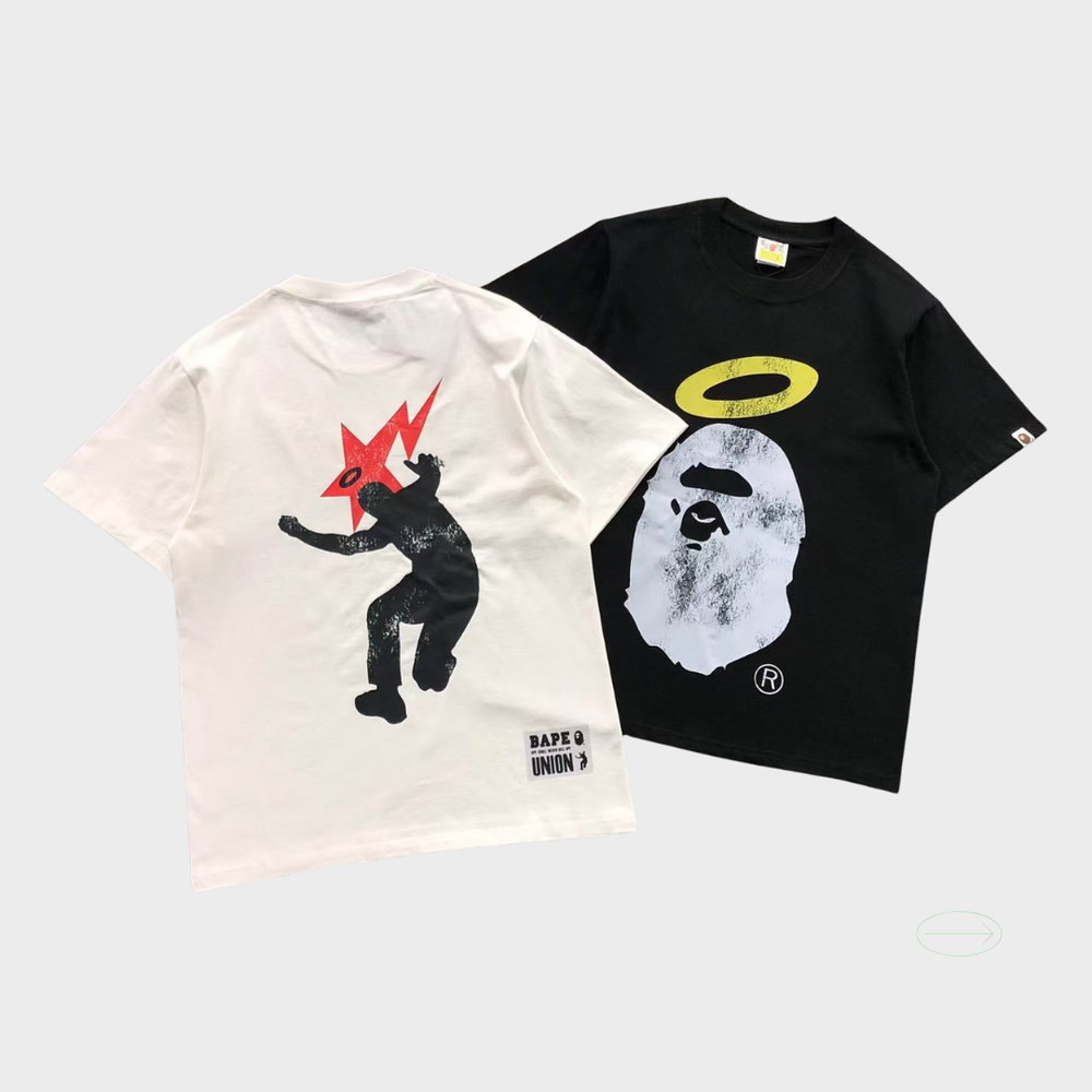 BAPE X Union Washed Ape Head Tee White X black