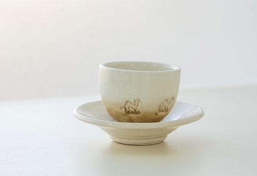 camel espresso cup with a handmade saucer- Khazaf Amlaa