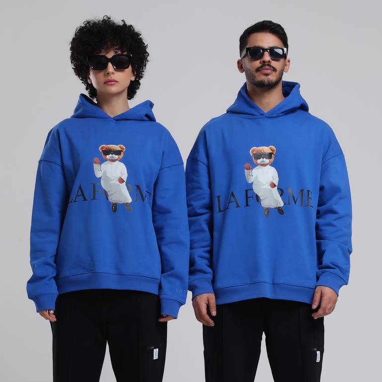 Bear With Saudi Dress Hoodie Oversize (Blue) - XXL