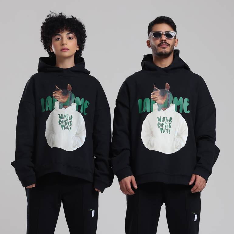 Winter Camel Hoodie Super Oversize (Black) - XXL