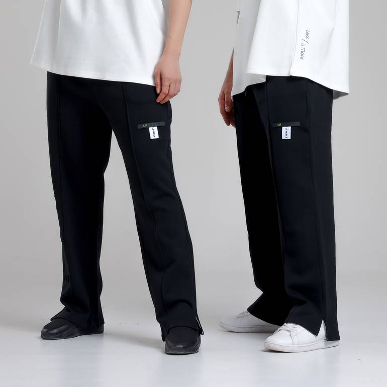 Pleated Pants With Side Slit (Black) - XL