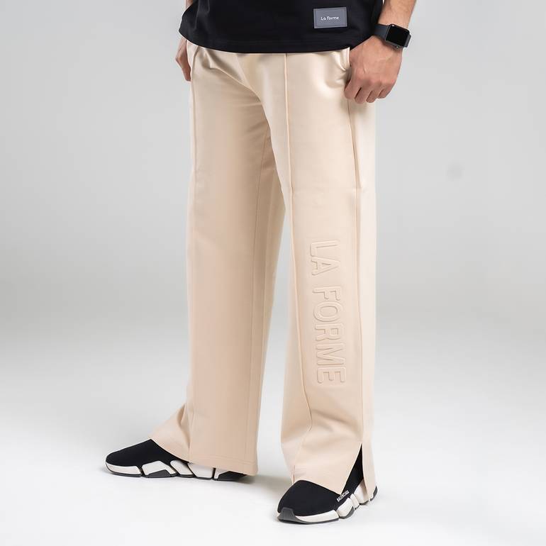  Pleated Pants With Side Slit (beige) - XL
