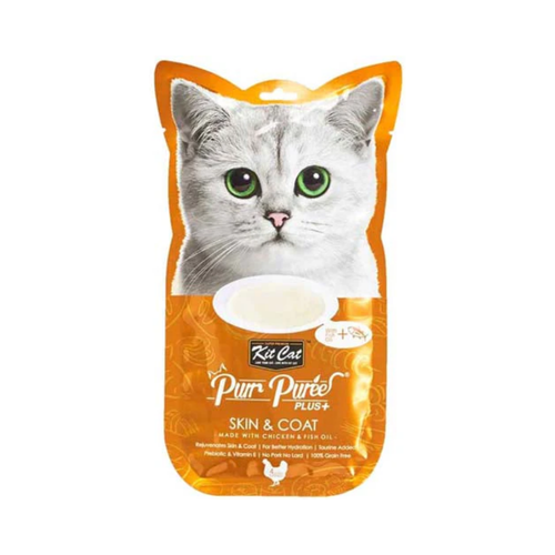 Kit Cat Puree Plus+ Chicken & Fish Oil (Skin&Coat) 4x15g #388196