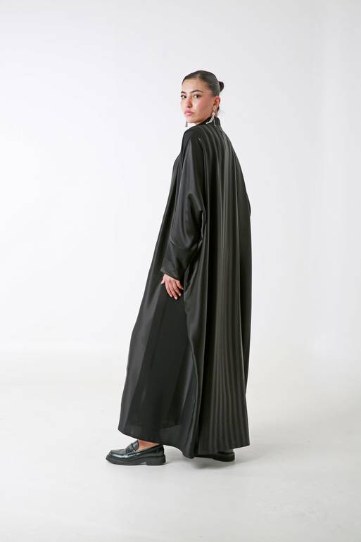 Black Striped Silk Abaya