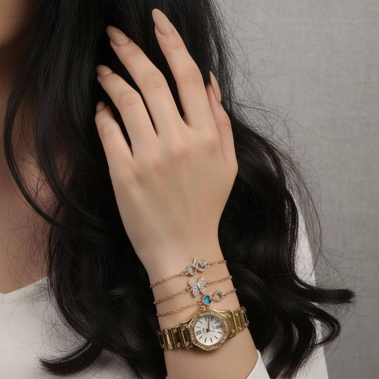 ساعة نسائية ضد الماء مع 4 أساور وعلبة فخمة