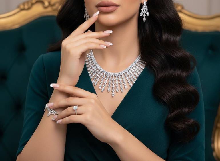 طقم سهرة لون فضي 4 قطع مع علبة فخمة