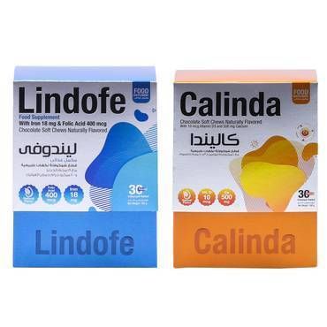 بكج كاليندا وليندوفي - package Lindofe - With Iron And Folic Acid - And Calinda, With Calcium And Vitamin D3