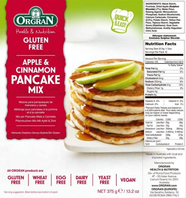 Orgran Apple & Cinnamon Pancake Mix 375g