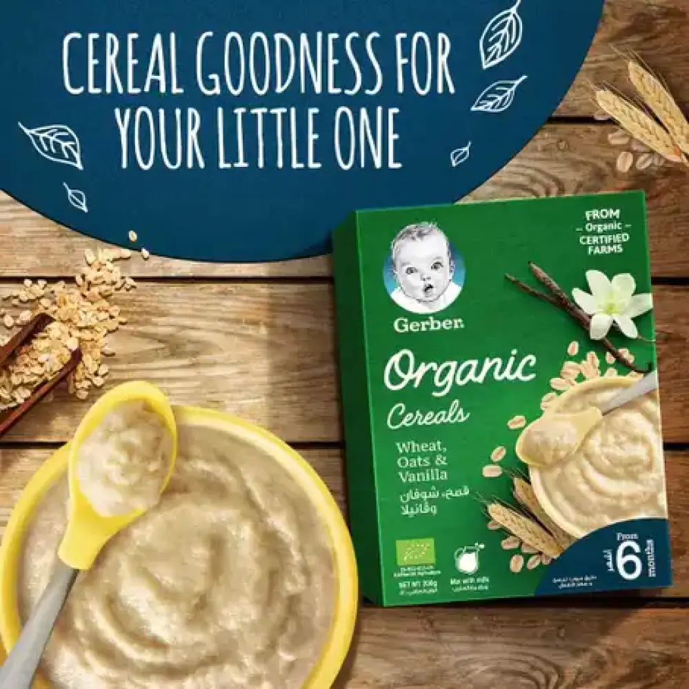 Gerber Organic Baby Cereal Wheat & Oats with Vanilla 6 Months 200g