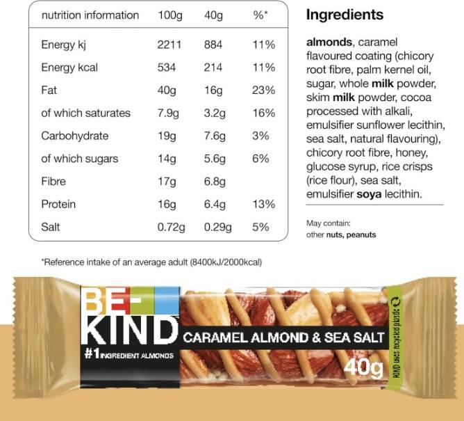 Be Kind Nut Bar 40 g  Caramel Almond & Sea Salt