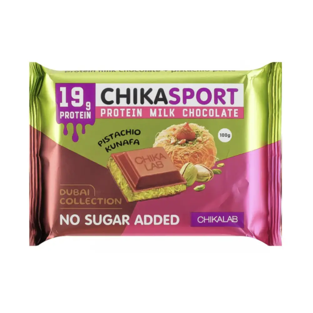 شيكاسبورت - شوكلاتة بروتين كيتو خالي من السكر 100 جم Chikasport - حبة - ⭐ كنافة بيستاشيو (شوكلاتة دبي)