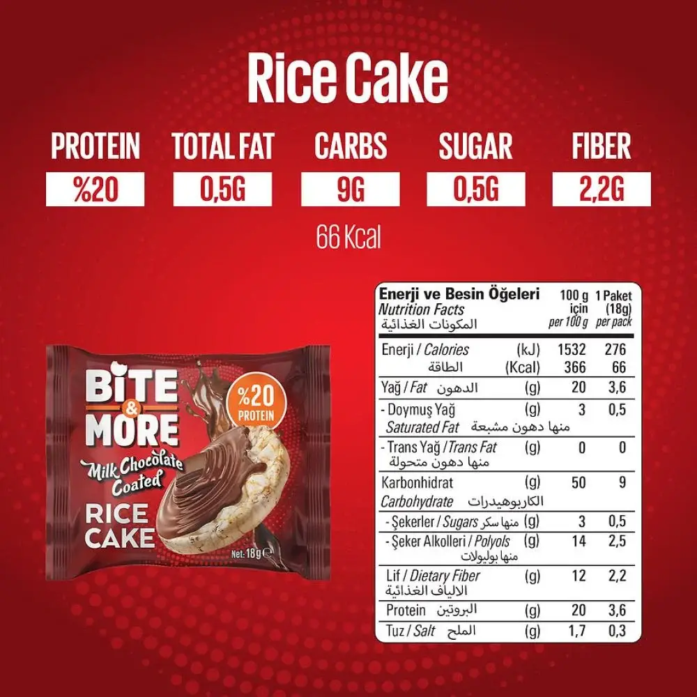 Bite & More Milk Chocolate Coated Protein Rice Cake 18g