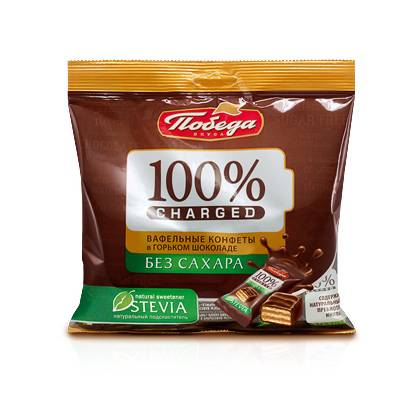 Wafer covered with chocolate no added sugar - Pobeda - Dark Chocolate