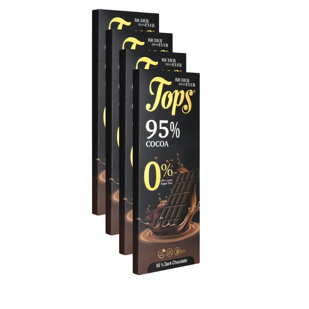 (Box of 12) Tops 95% Cocoa Sugar-Free Dark Chocolate Bar 60g - Perfect for Rich Taste