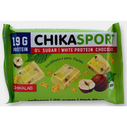 شيكاسبورت- شوكلاتة ببروتين الحليب خالية من السكر 100 جم Chikasport  - شوكلاتة بيضاء وبندق - حبة