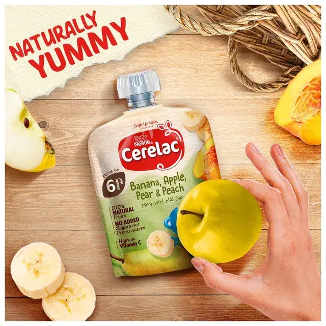 Cerelac Baby Food No Added Sugar 6 Months 90g - Banana, Apple, Pear & Peach