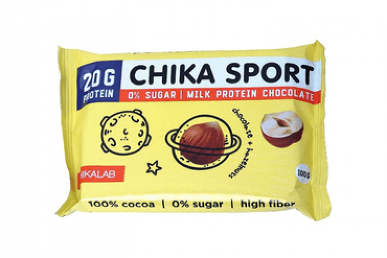 شيكاسبورت- شوكلاتة ببروتين الحليب خالية من السكر 100 جم Chikasport  - بندق - حبة