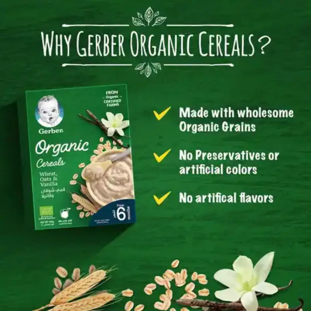Gerber Organic Baby Cereal Wheat & Oats with Vanilla 6 Months 200g