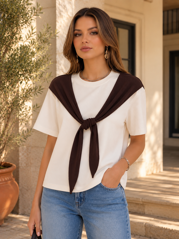 Brown Scarf Layer Top