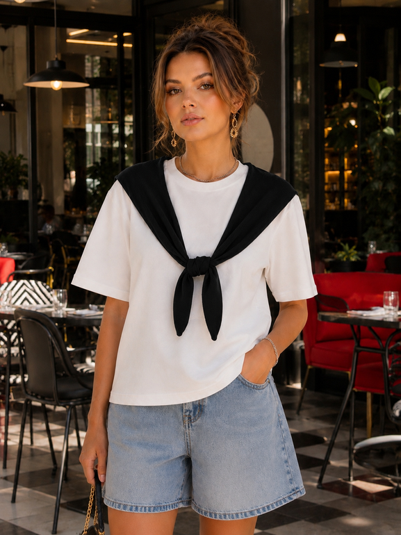 Black Scarf Layer Top