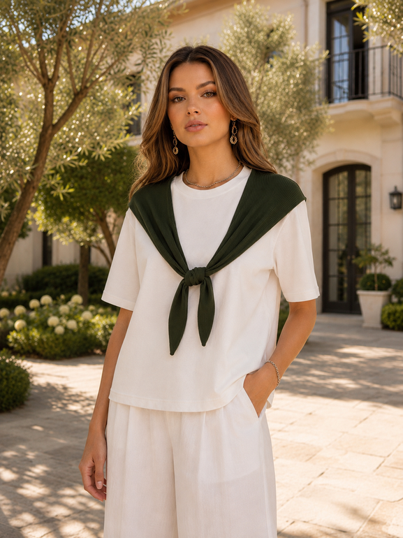 Green of Brown Scarf Layer Top